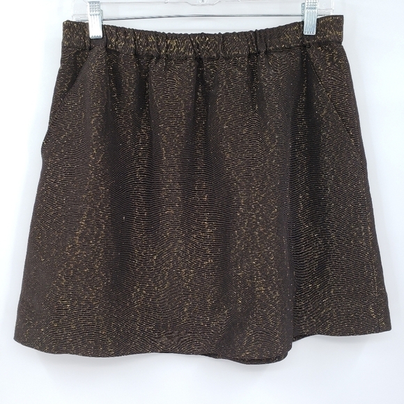 MADEWELL Broadway & Broome Black Gold Metallic Pull on Skirt - Picture 1 of 7